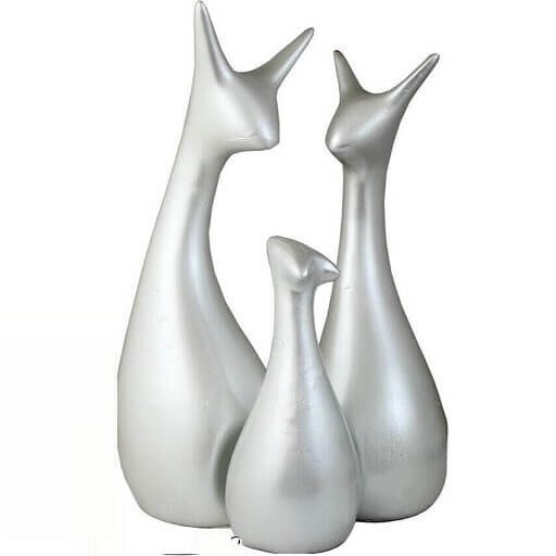 Silver Deer Family Statue